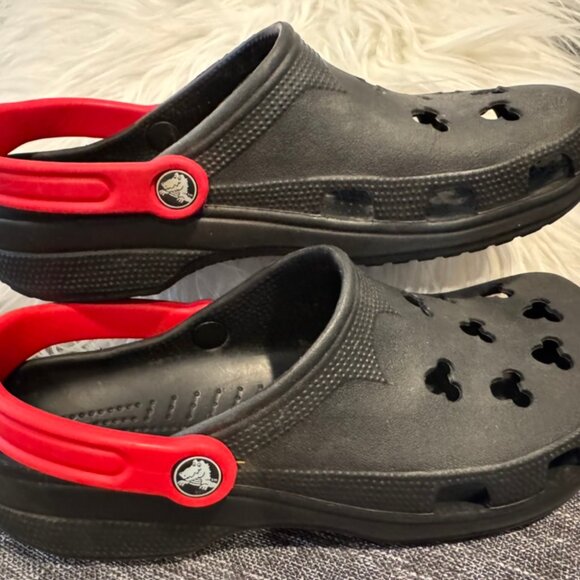 Disney Crocs Womens 10-11 Men 8-9 Unisex Black Red Mouse Shaped Holes - Picture 5 of 8